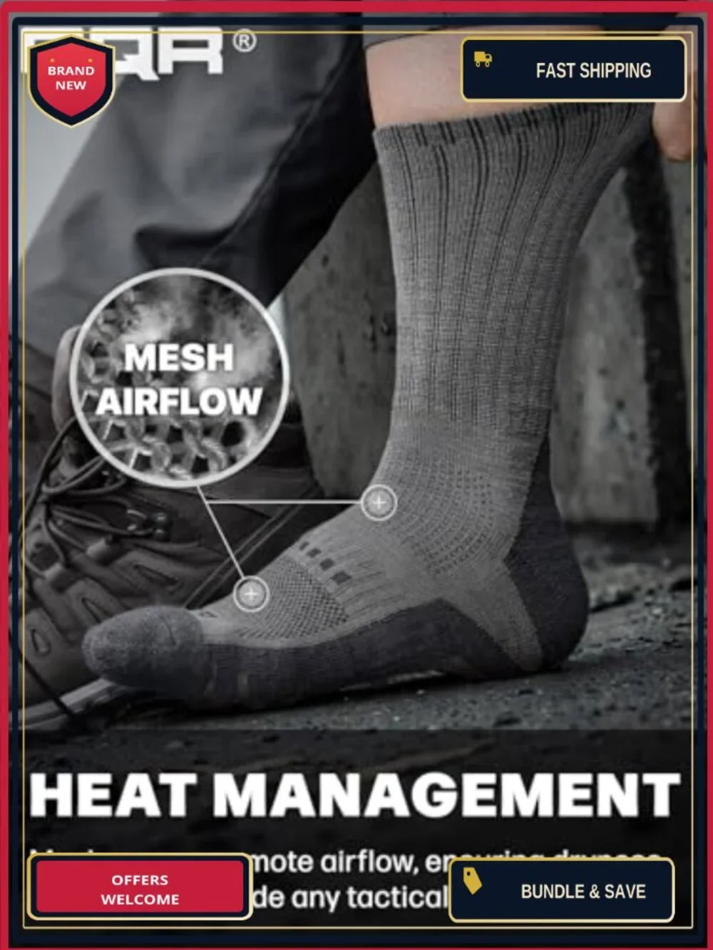 Wool Blend Mid Calf Hiking Socks 3 Pack Moisture Wicking Cushion Boot Tactical